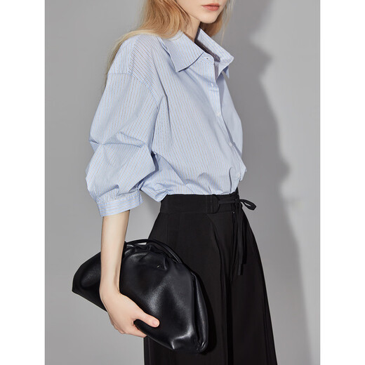 ELLE French fashion style age-reducing striped shirt for women 2026 spring new design loose niche top striped M