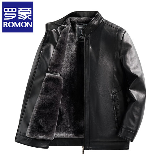 ROMON high-end velvet leather jacket men's autumn and winter thickened warm dad men's warm leather jacket top 2315 black velvet 2XL 185 (suitable for 135-155 Jin Jin equals 0.5 kg)
