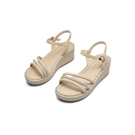 Rote Libelliefelhähne Sandalen für Frauen im Sommer Neue Ein-Strip-Frauenschuhe Schwamm Kuchen Dicke alleinige Temperament Mutter Sandalen WFK24141 Aprikosenfarbe 36