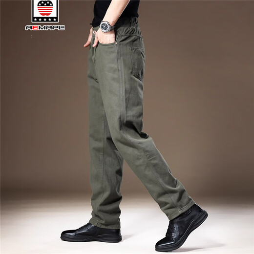 
AEMAPE high-end simple wide-leg casual pants for men in summer pure cotton comfortable loose breathable straight-dial long pants for men 1098 khaki L