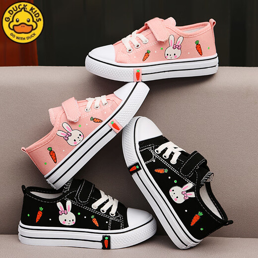 G.duck children's canvas shoes girls' shoes 2025 spring and autumn new soft sole non-slip breathable girls casual shoes boys running shoes cute rabbit pink 20 shoe inner length about 14.0c