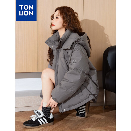TonLion 2025 Women's Hooded Love Down Jacket Charcoal Gray L