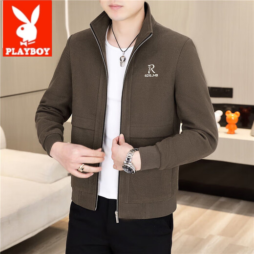 Playboy (PLAYBOY) Men's new stand-up collar jacket zipper shirt top spring and autumn casual fashion Korean style young handsome boy jacket 2687 black 2XL