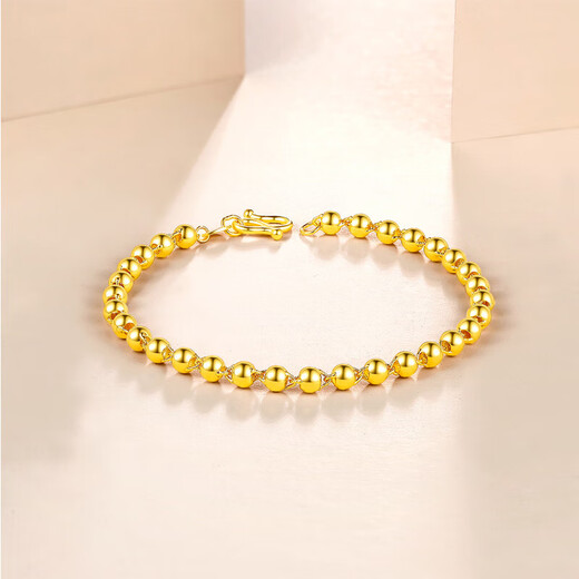 Saturday Fortune pure gold 999 simple round bead gold bracelet for women priced AA071295 about 4.78g 16cm birthday gift
