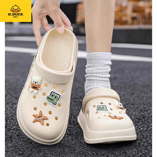 G.DUCKKIDS Girls' Slippers Summer 2024 New Children's Hole Shoes Bag Toe Beach Shoes Medium Large Children's Sticking Feeling Sandal Sliding White 38 Size Standard Sports Code