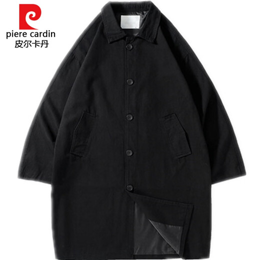 皮尔卡丹（pierre cardin）针织春季日系复古纯色工装中长款风衣男青年宽松休闲翻领大衣外套 卡其色 M 170