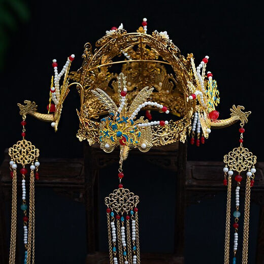 CLCEY luxury phoenix crown Ming-made bridal headwear Hanfu wedding hair crown new Chinese style wedding queen wedding Xiuhe hair accessories luxury phoenix crown complete set ear hook style