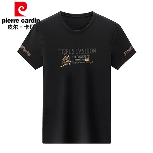Pierre Cardin Sommer loser Ice Seide Kurzärärmelte T-Shirt Männer lässig Sommer dünner runder Hals halbärmelig T-Shirt Top Men 671 Black Short Sleeve 180/2xL Empfohlen 155-170jin [Jin entspricht 0,5 kg]