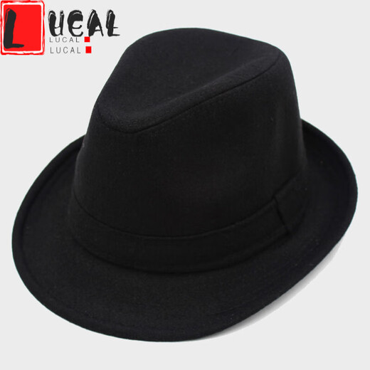 LUCALY Republic of China style men's top hat and elderly hat men's autumn and winter thickened velvet big-brimmed top hat for middle-aged and elderly people to keep warm. // Solid color (no velvet inside) - black and gray standard size (56-58cm) lining adjustable