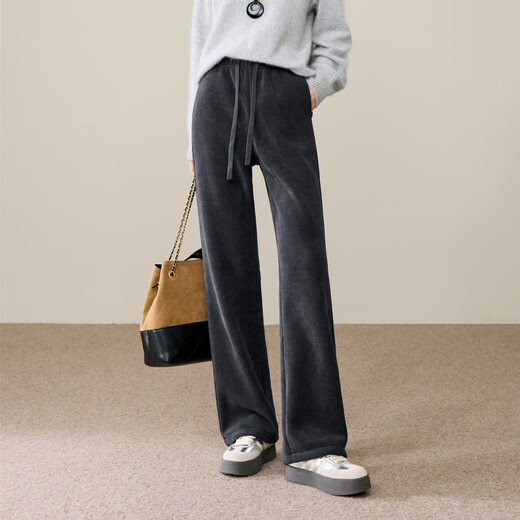 ESE-Y Winter Velvet Straight Pants Women's 2025 Thick High Waist Casual White Narrow Wide Leg Pants Blue Gray 31