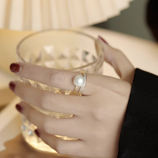 QUAMER Gold Store Exquisite Index Finger Ring Women's Fashion Personality Niche Design Simple Temperament 2024 New Exquisite Pearl Open Ring