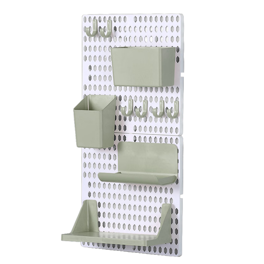 Perforated board storage rack dormitory punch-free wall hanging college student desk organizer desktop wall storage display accessories white bottom plate + white and yellow accessories (two sets) 1 layer