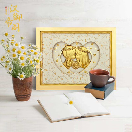 Han Yudi Pavilion gold foil painting ornaments newlyweds high-end gifts for friends and girlfriends practical high-end gifts for lettering custom gifts Small trumpet: festive red model 26*21 cm
