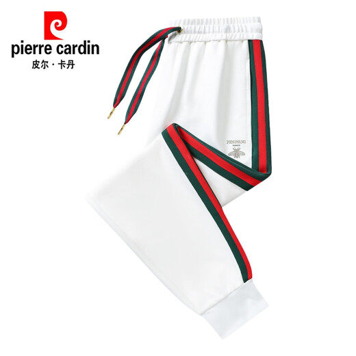 皮尔卡丹（pierre cardin）刺绣夏季白色裤子男士休闲束脚长裤2025冰丝韩版潮流休闲卫裤痞帅 白色 3XL 145-165斤