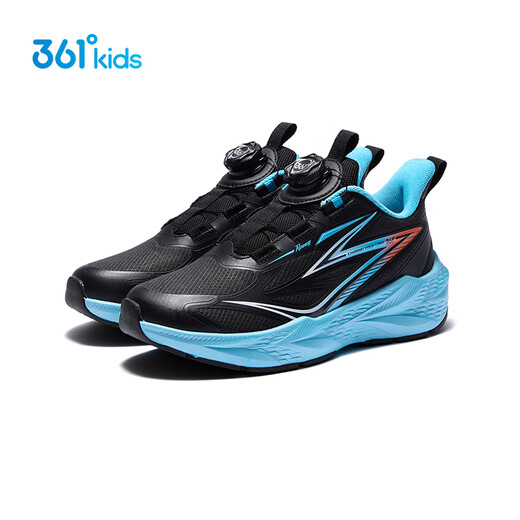 361°雨屏儿童跑鞋25冬男女中大童防泼水止滑缓震旋钮运动鞋 黑34