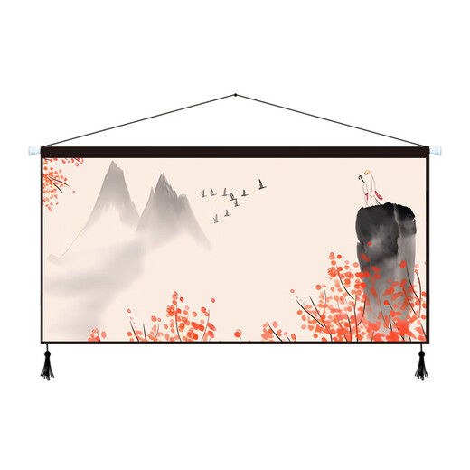 New Chinese style Zen ink landscape fabric hanging painting living room sofa background hanging cloth bedroom decoration painting restaurant tapestry 01_Zen ink painting 80cm*40cm cotton and linen 2 tassels+