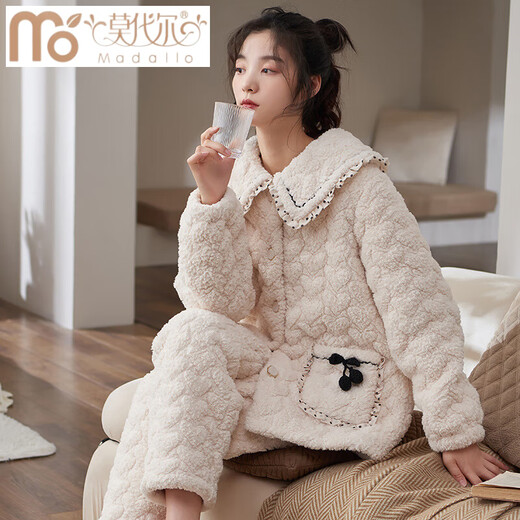 Modal Tall Coral Velvet Cotton Pyjamas für Frauen im Winter Dreischicht verdickte Samt-Heimkleidung Flanell warmes Set MFB12247 Frauen m