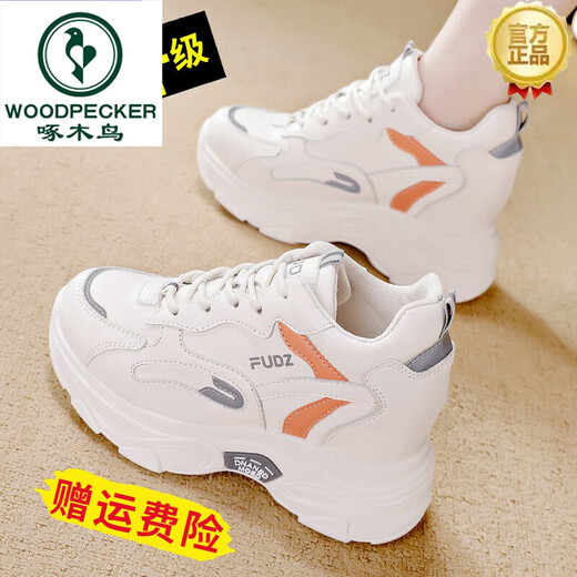 Specht echtes Leder Daddy Schuhe für Frauen 2025 Herbst New Wedge Super Hot Frauenschuhe weiche alleinige Reise Sportschuhe 826 Weißes Leder (innerhalb von 8 cm Höhe) 36