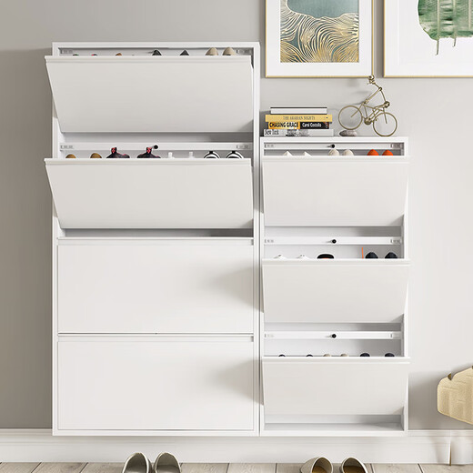 Gabinete de calzado Biwell Ultra-Dino 15 cm Corredor extremadamente estrecho Entrada Gabinete Entrada de entrada Puerta de almacenamiento Gabinete de almacenamiento Catadería de zapatos Integrado contra la pared 655 ancho de tres capas-Gris-Gris