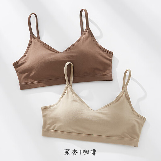 QIANLEE tube top bra for women without steel rims thin push-up bra to prevent exposure and inner suspender vest to wrap breasts and beautiful back U-shaped dark apricot+coffee S