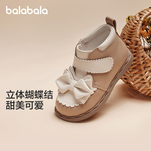 巴拉巴拉童鞋女童靴子儿童宝宝小皮靴春秋短靴甜美蝴蝶结 浅驼50001 21