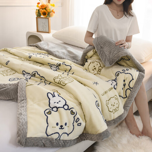 Nanjiren (Nanjiren) Blanket Quilt Coral Velvet Winter Thickened Baby Nap Blanket Office Air Conditioning Sofa Small Quilt Shawl Blanket Rabbit Bear-Grey Quilted Thickened Warmth 120x200cm Nap Blanket