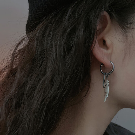 JPHZNB niche design titanium steel feather earrings for women, trendy, cool personality, ins temperament, internet celebrity, handsome earrings, earrings for men, pair