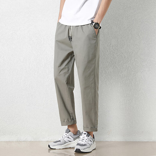 Jüdische Freizeithosen für Männer im Sommer Neue losen Eisseide Leiter Sport Neun-Punkte-Hosen für Männer konische koreanische Stil Hosen 9904 Khaki Gray + 9904 graues Grün M
