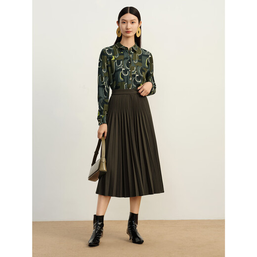 JUZUI Shopping Mall Same Style JZ JUZUI Geometric Eco-friendly Lyocell Wool Shirt Women 2023 Winter JWDD60106 Flower Army Green L