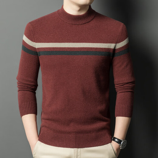 NOSSKISS luxury high-end brand men's pure wool sweater men's 2025 new half turtleneck trendy casual striped sweater Yunwa Gray M 170