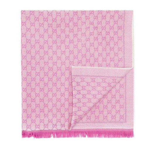 古驰（GUCCI）围巾 男女通用双G花纹图案双面用针织羊毛gucci围巾 玫粉色 411115 3G200 9272