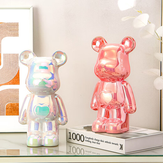 Internet celebrity violent bear cartoon TV wine cabinet living room decoration light luxury high-end ceramic children's piggy bank birthday gift colorful white care bear-18cm