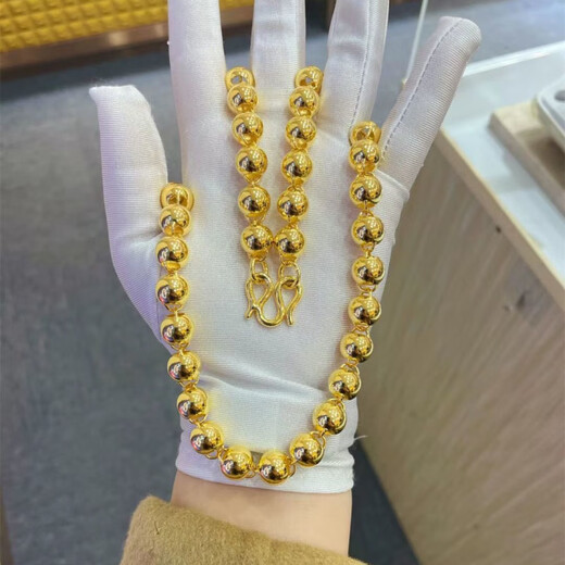 BXE999 pure gold pure silver gold clad with silver gold Buddha pearl light beads gold beads round bead necklace men's domineering light pearl necklace 8MM about 82 grams gold clad with silver material