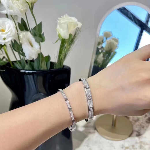 PT950 Platinum Bracelet Wang Jiaer's Same Style Gypsophila Female Gold-plated 18k Gold Light Luxury Full of Diamonds Narrow Twist Bracelet Gypsophila Rose Gold No. 15
