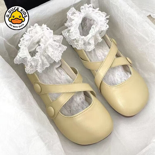 G.duck Little Yellow Duck Girls' Small Leather Shoes 2026 Spring and Autumn New Girls Lolita Peas Shoes Sweet Mary Jane Princess Shoes White It is recommended to add 1CM to the foot length when ordering 32 Inner length 19.6CM