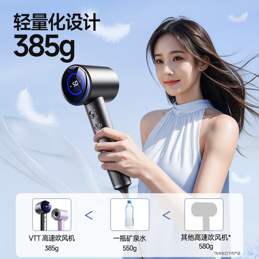 VTT Germany hair dryer household mute negative ion high power non-damaging hair care high-speed hair dryer student dormitory barrel drying hair quick-drying portable birthday gift digital display starry sky silver ultra-high-speed dry hair care + strong wind noise reduction + ten years of only replacement without repair