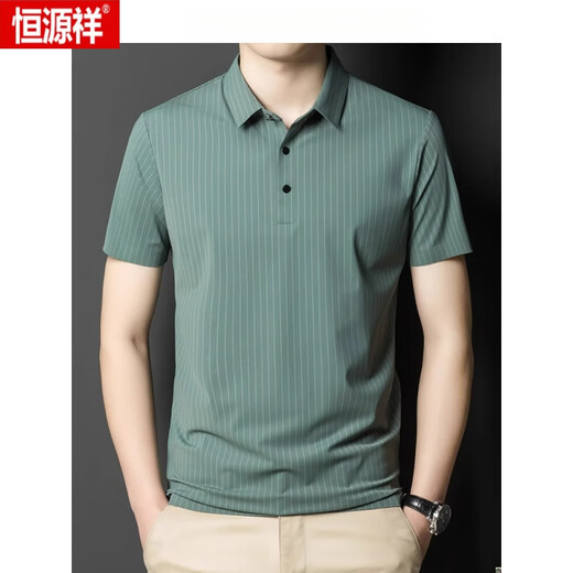 恒源祥（HYX）夏季翻领无痕短袖T恤男士竖条纹休闲polo.衫男装潮流薄款冰丝半袖 灰色 6996 180/XL