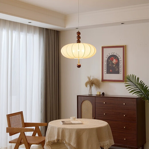 TIFFANIA Retro Français Fabric Fabric de lustres Modèles Chinois Restaurant Bar Tainanyang Bois massif Salle romantique lampe principale AY9898-40CM LED à trois couleurs (couleur de noix)
