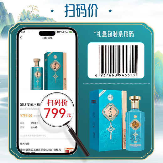 Jinliufu liquor with flavor, Sichuan famous wine, grain ration wine, wedding banquet, festival and new year gifts, full box, 50.8 degrees, 500mL, 6 bottles, full box of blessings in the garden