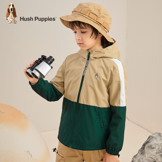
Hush Puppies children's clothing children's windbreaker for men and children's autumn new style for men and women's autumn fashion contrasting splicing windbreaker warm khaki 150 cm