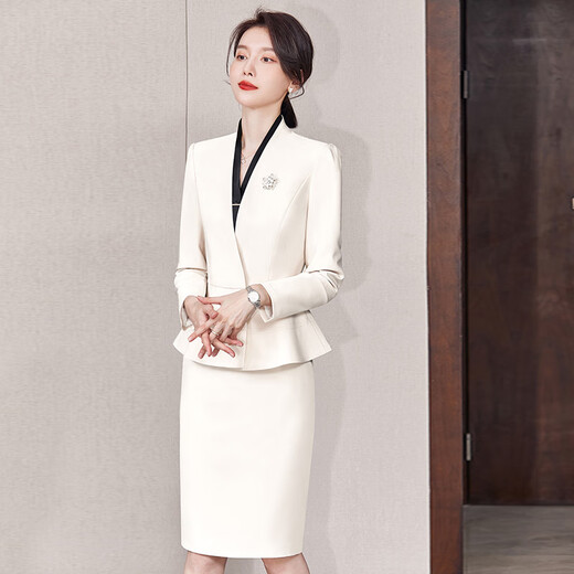 Sugargirl off-white high-end professional suit women's suit skirt executive formal wear case customer service front desk reception overalls off-white long-sleeved suit + black shirt + skirt M