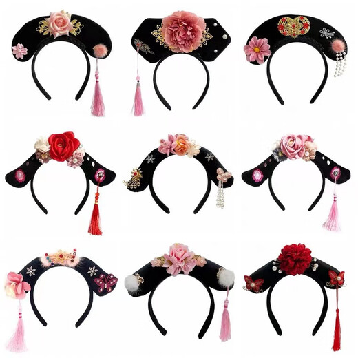 Yinmi (ENRMIIV) Imperial Concubine's Palace Style Hairband Queen Zhen Huanzi Hanfu Headwear Flag Head Retro Headband Hairpin Female 6# Niu Hulu Zhen Huan Hairband (Pink)