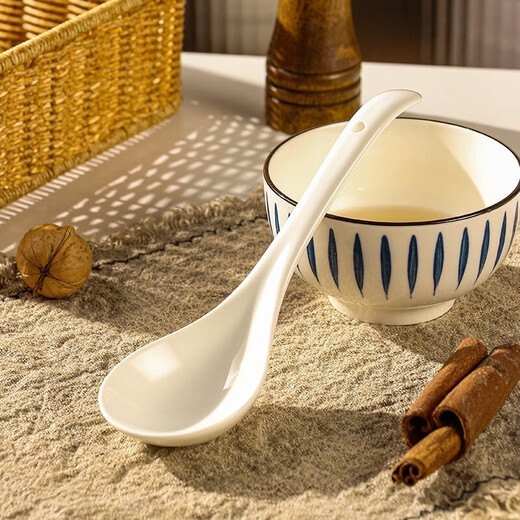 Japanese ceramic spoon large long handle household ceramic spoon large capacity spoon porridge spoon rice spoon spoon 1 pack pure white spoon extra large ceramic spoon