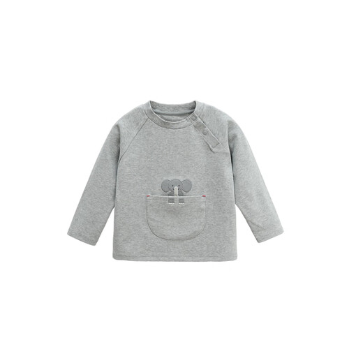 White wheat children's 2024 autumn new long-sleeved boy pure cotton pocket t-shirt baby girl bottoming top gray 100