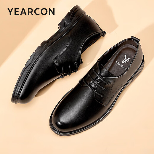Yierkan Men's Shoes Men's Leather Shoes 2025 Autumn New Business Formal Shoes Cowhide British Derby Shoes Work Shoes Men Black 42