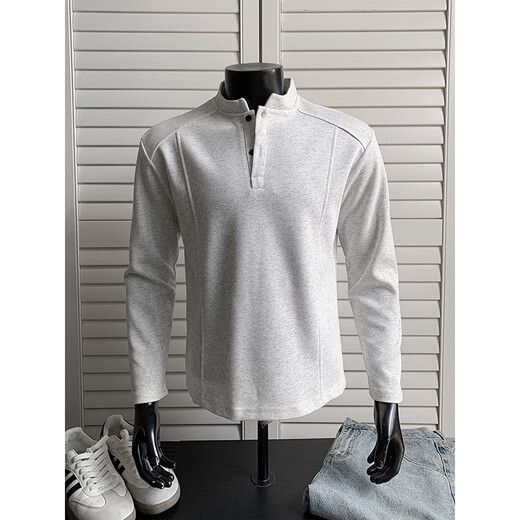 7 excellent products black American henley collar long-sleeved polo shirt for men in autumn deconstructed splicing heavyweight t-shirt right shoulder loose sweatshirt MPFS-T8 white XL