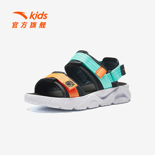 ANTA Children's Sandals Men's Beach Shoes 2024 Summer New Open-Toe Arch Student Outdoor Sandals Koala Gray/Fluorescent Aqua/Bright Orange-1 35
