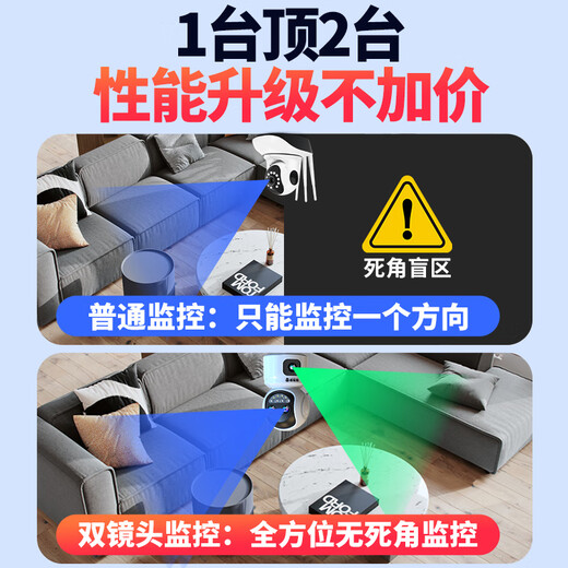 镭威视摄像监控无线wifi网络终身免流量360度无死角带夜视全景云台不用网络手机远程4G家用监控AI摄像头 【WIFI-变焦版】三摄1000万+64G