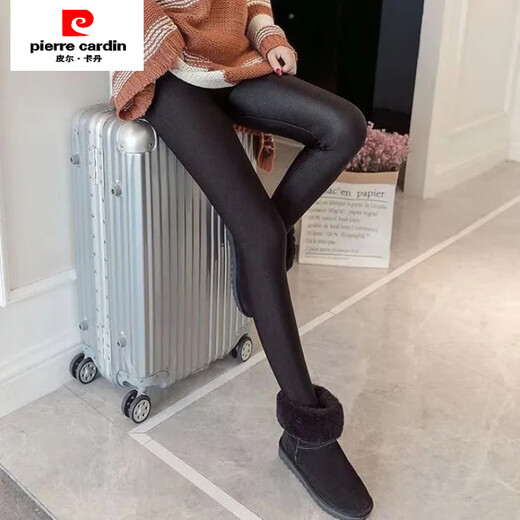 Pierre Cardin autumn and winter velvet thickened high-waist foot-stepping glossy pants for women to wear warm leggings to protect the waist and keep warm all-in-one cotton pants Winter thick velvet flat-foot style 3XL 130 to 150Jin Jin is equal to 0.5 kg