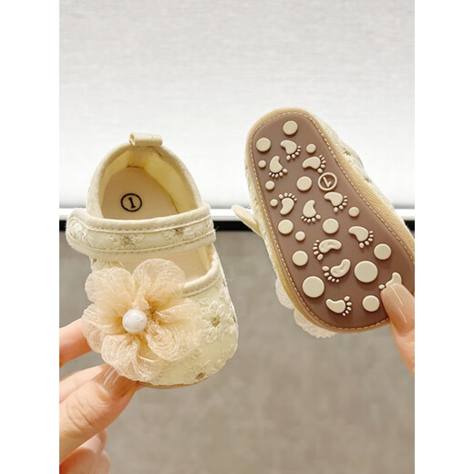 G.DUCKKIDS婴儿蕾丝花朵公主鞋春秋季0-1岁女宝宝学步新生儿百天周岁不掉跟 粉色 花朵款 内长13cm /约9-14个月